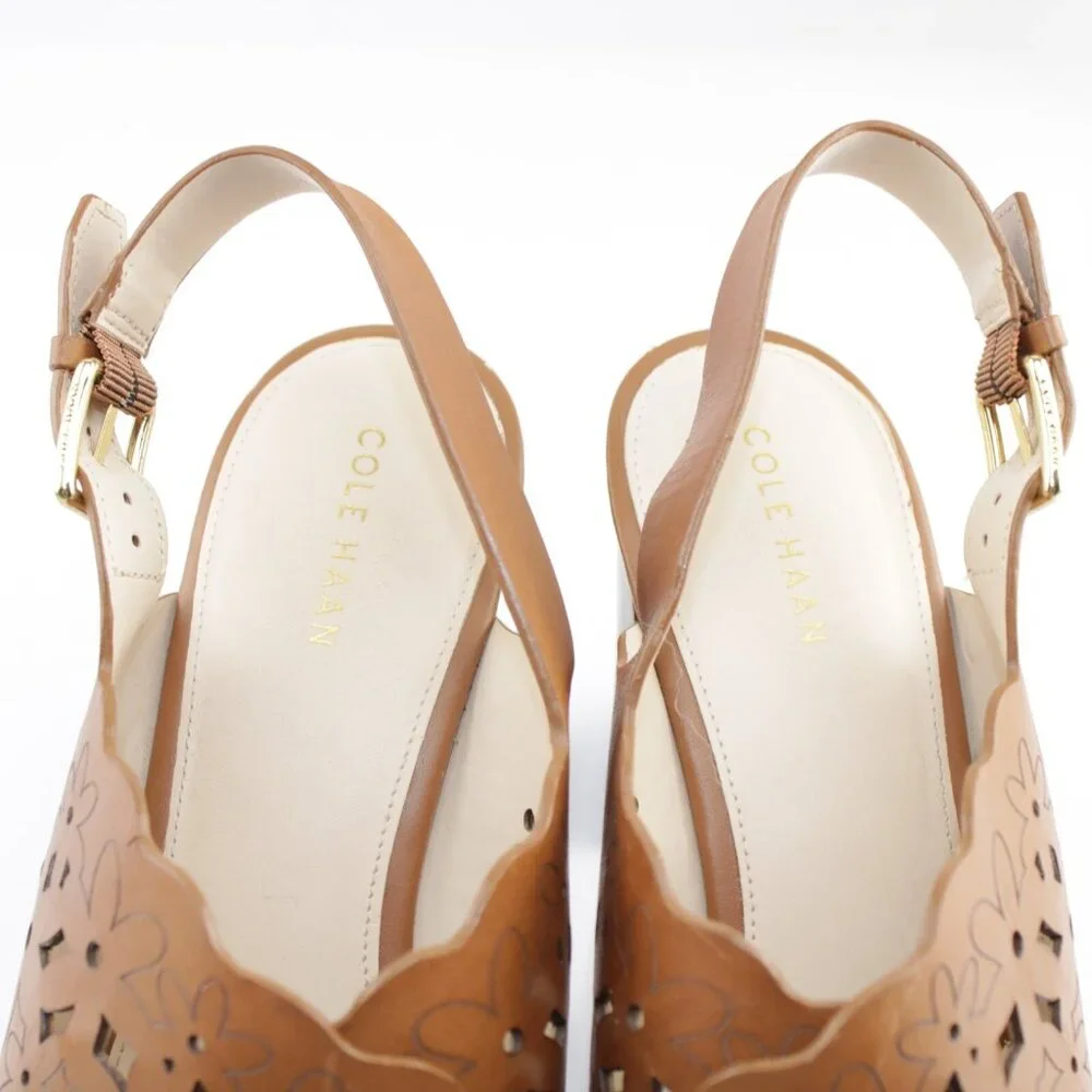 Cole Haan Womens Indra Sandal Size 8 Cognac Tan‎ Leather Block Heel Dress Shoe